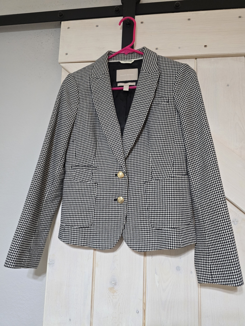 Banana Republic Black & White Houndstooth Blazer with Gold Buttons